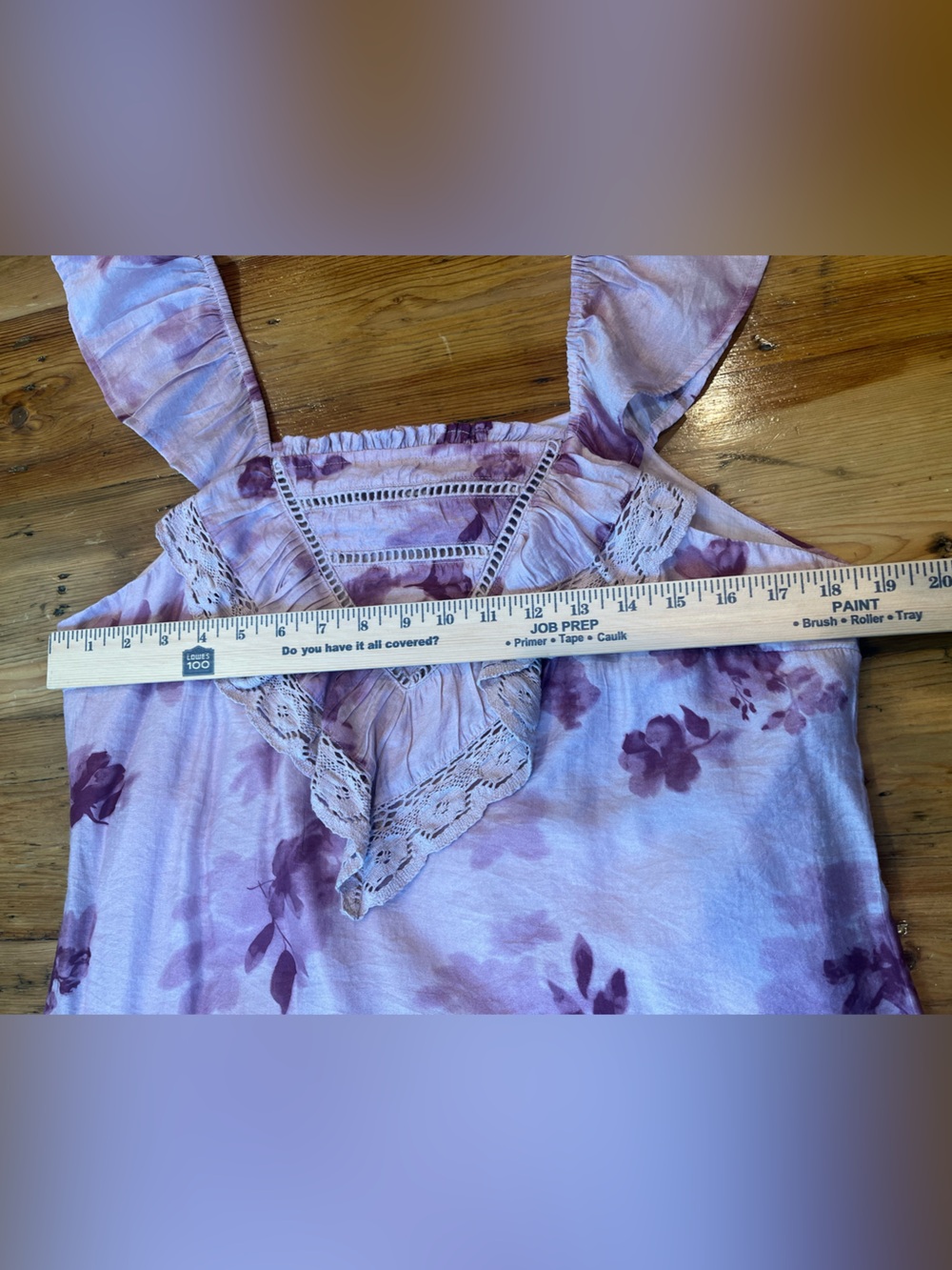 Lavender Floral Mini Dress with Ruffle V-Neck Crochet Details NWT - Picture 4 of 5
